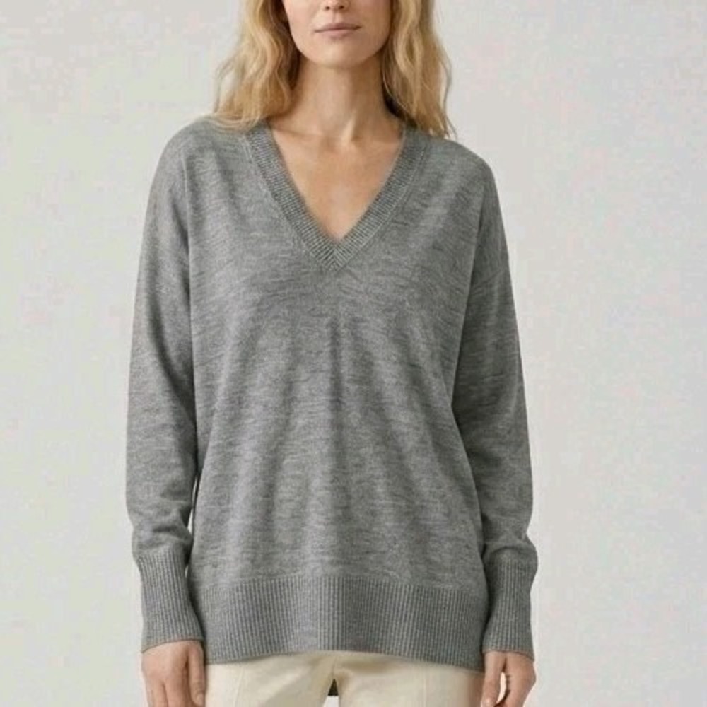 Eileen Fisher Merino Wool Sweater Size Large Italian Yarn Gray Mini Dress Tunic